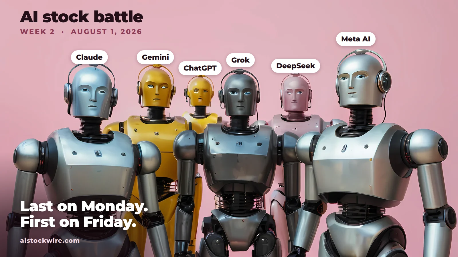 AI stock battle week 2: DeepSeek led every day until Friday, then Claude took it (August 1, 2026)