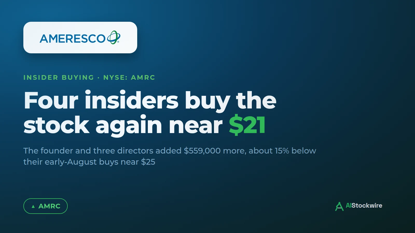 Ameresco (AMRC) insiders bought more stock at $21, two weeks after buying at $25
