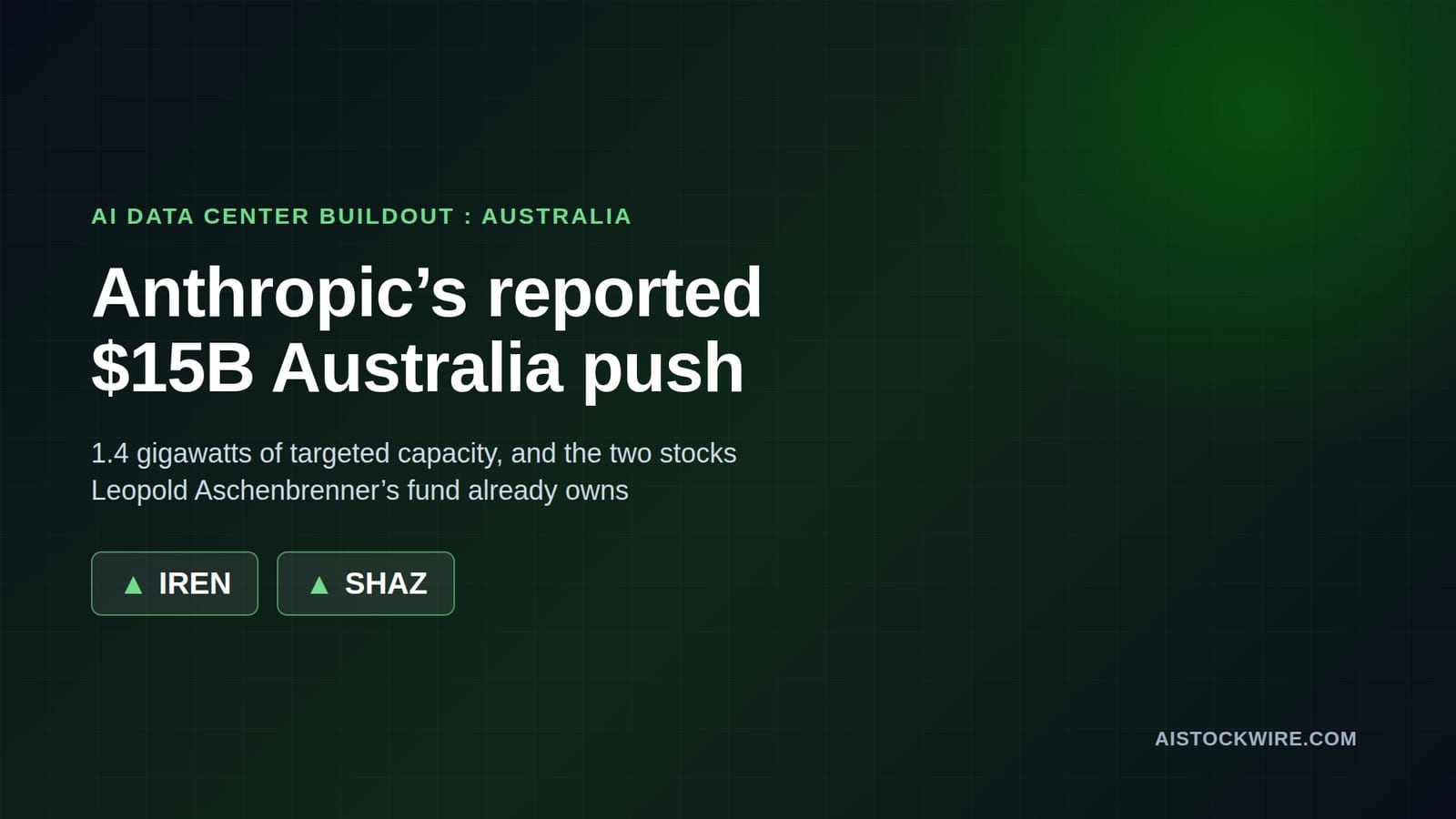 Anthropic's $15 billion Australia data center plan, and why Leopold Aschenbrenner's real bet might be SharonAI (SHAZ), not IREN