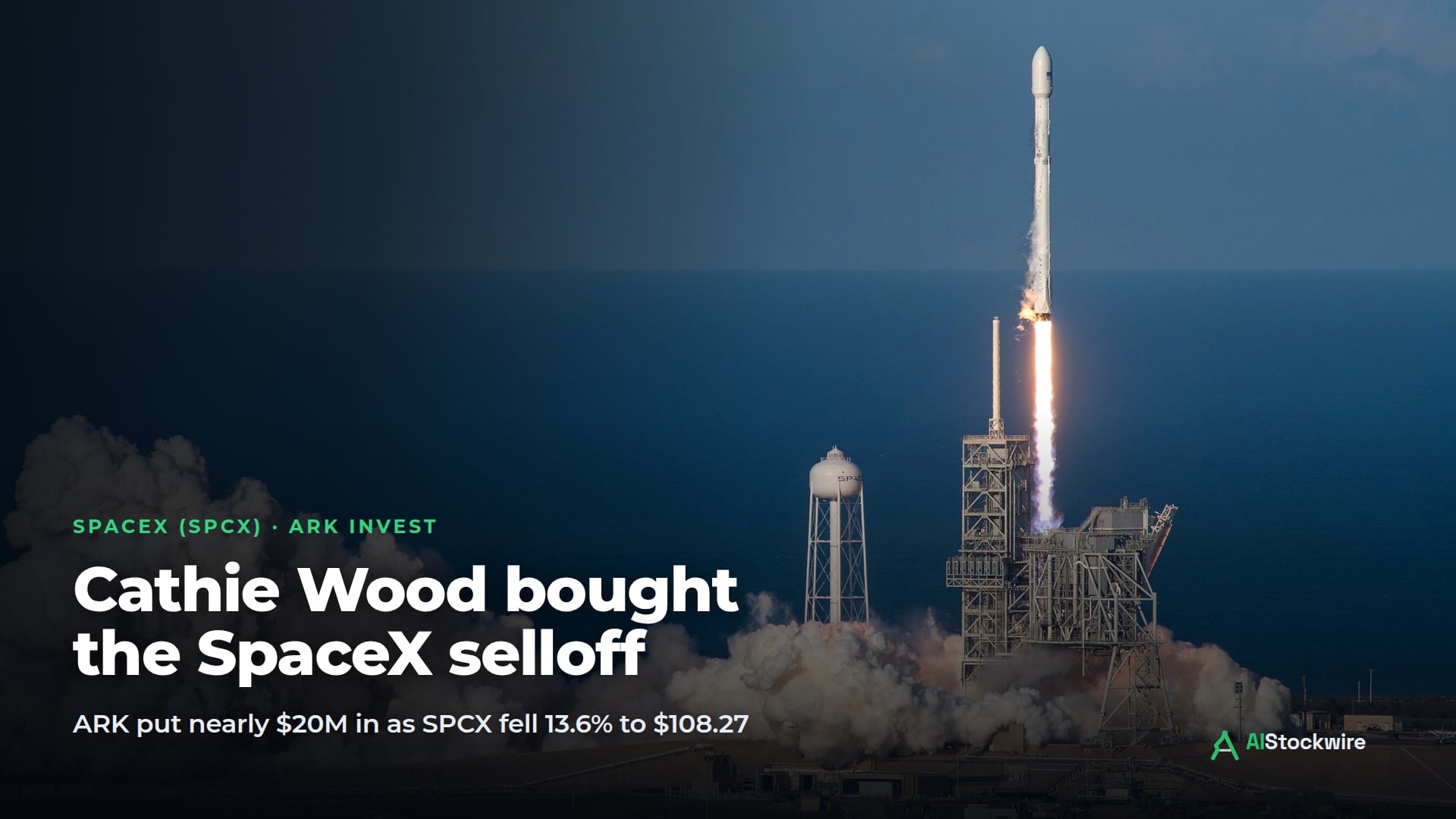 Cathie Wood bought nearly $20 million of SpaceX (SPCX) as it crashed 13.6%. She hasn't sold a share since June.