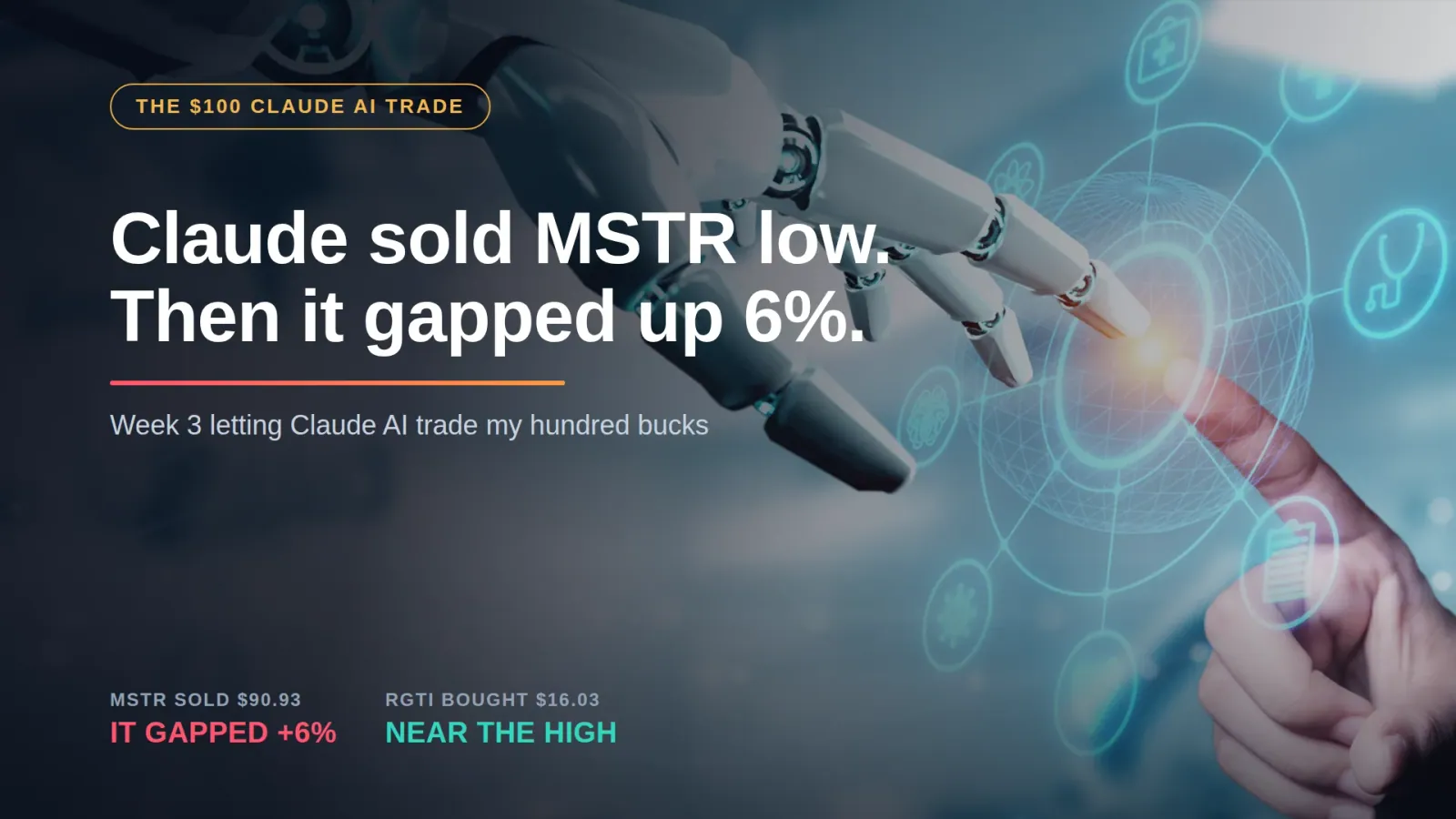 I let Claude AI trade $100 on Robinhood, week 3: it sold MSTR right at the low and it gapped up 6% the next morning
