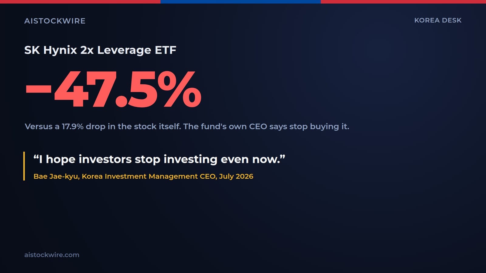 Korea's top ETF manager sells leveraged Samsung and SK Hynix funds for a living. This week, he told investors to stop buying them. (July 21, 2026)