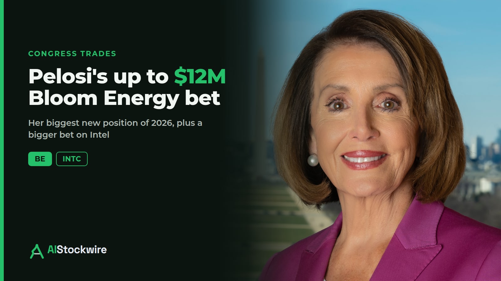 Nancy Pelosi opened a new Bloom Energy (BE) position worth up to $12 million in late July